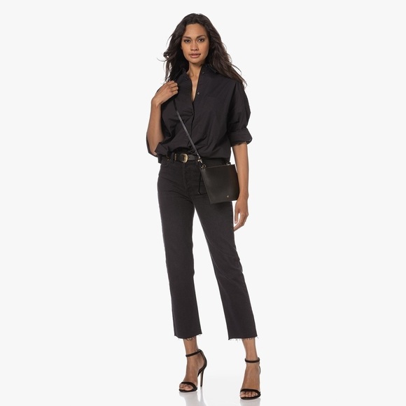 Re/Done 70s High Rise Black Cropped Button Fly Frayed Hem Jeans 24 - Picture 1 of 16